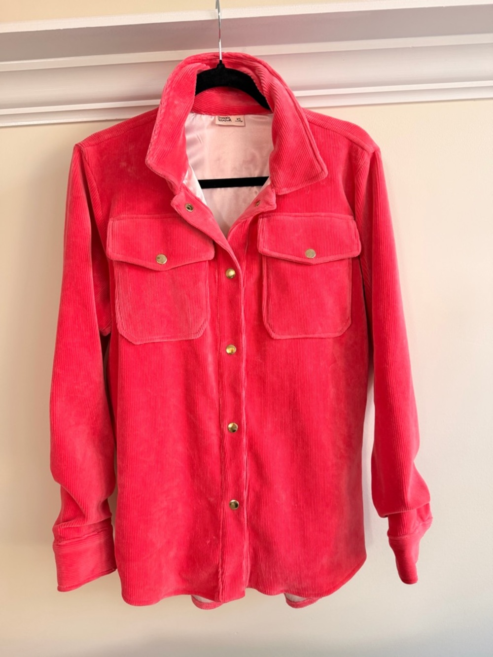Corduroy Utility Jacket in Hot Pink with Snap Front